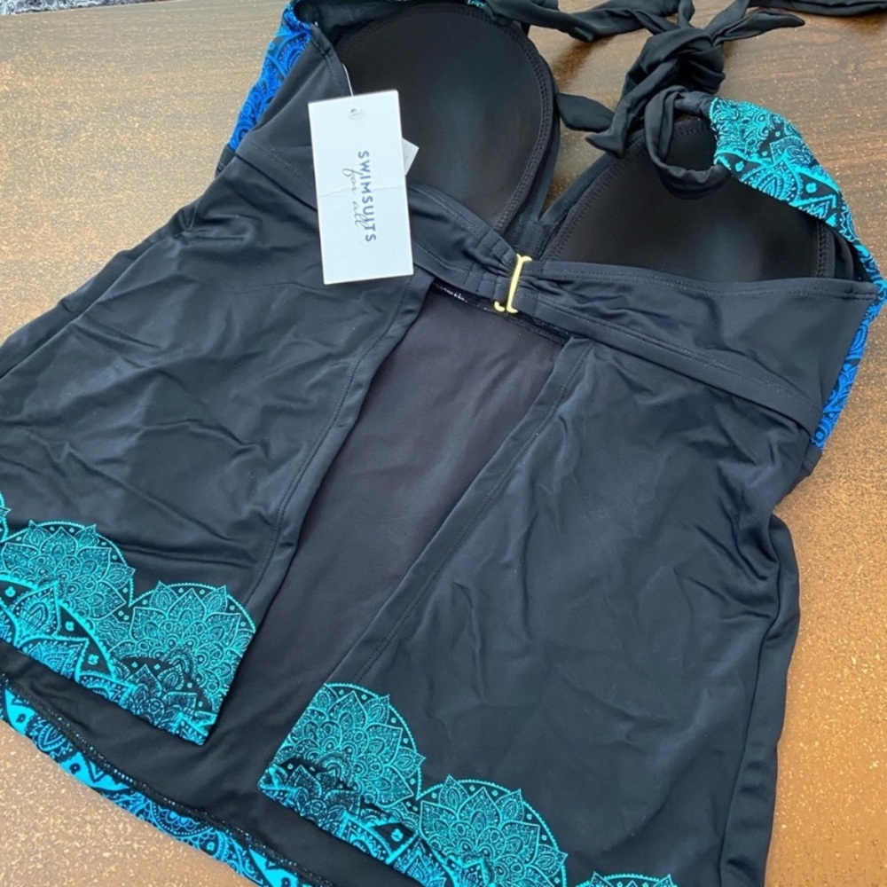 Black and Teal Women's Swim Top - Picture 5 of 5